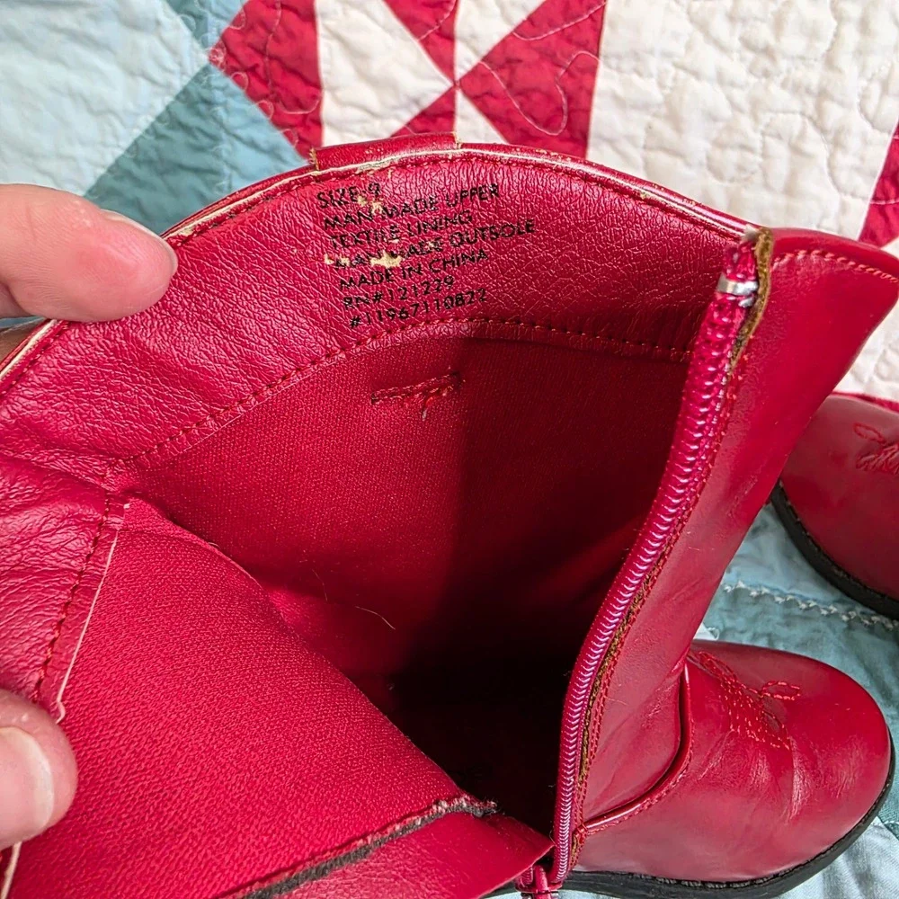 Bebe Girls Red Western Cowboy Boots Size 9 Toddler Embroidered Side Zip